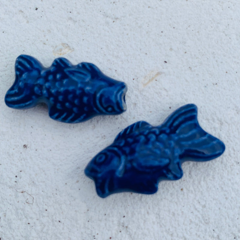 Blue Fish Peruvian Ceramic Bead