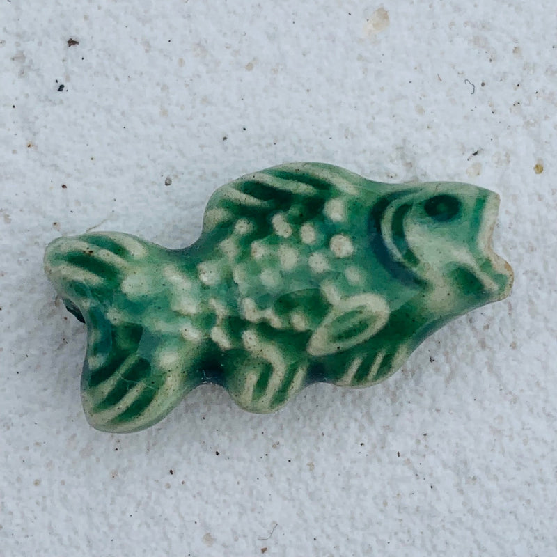 Green Fish Peruvian Ceramic Bead