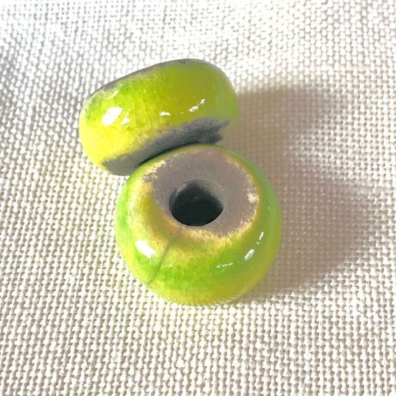Rondelle Ceramic Bead by Keith OConnor, Chartreuse 10x17mm