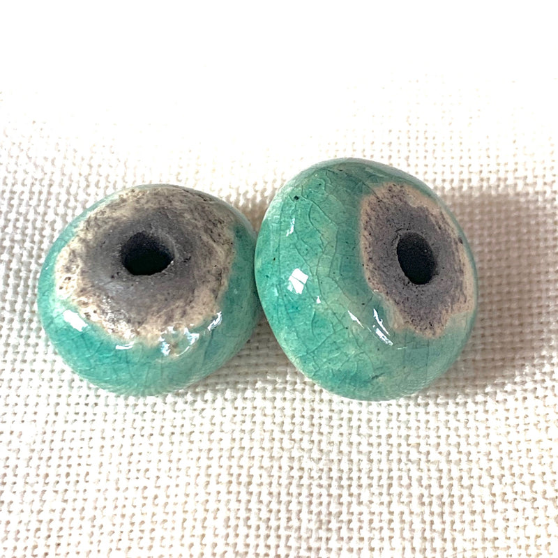 Rondelle Ceramic Bead by Keith OConnor, Teal 10x17mm
