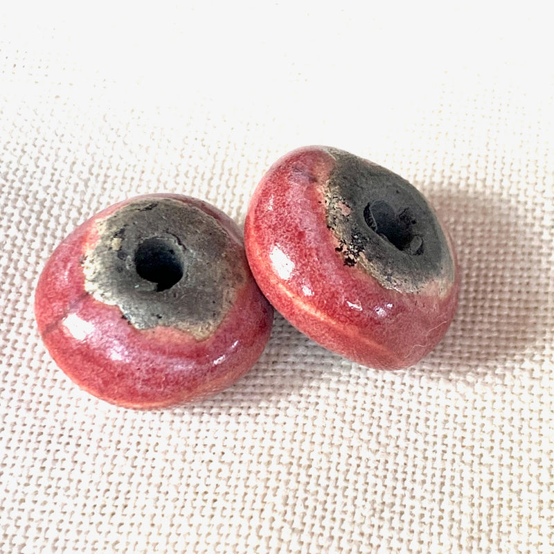 Rondelle Ceramic Bead by Keith OConnor, Dark Pink 10x17mm