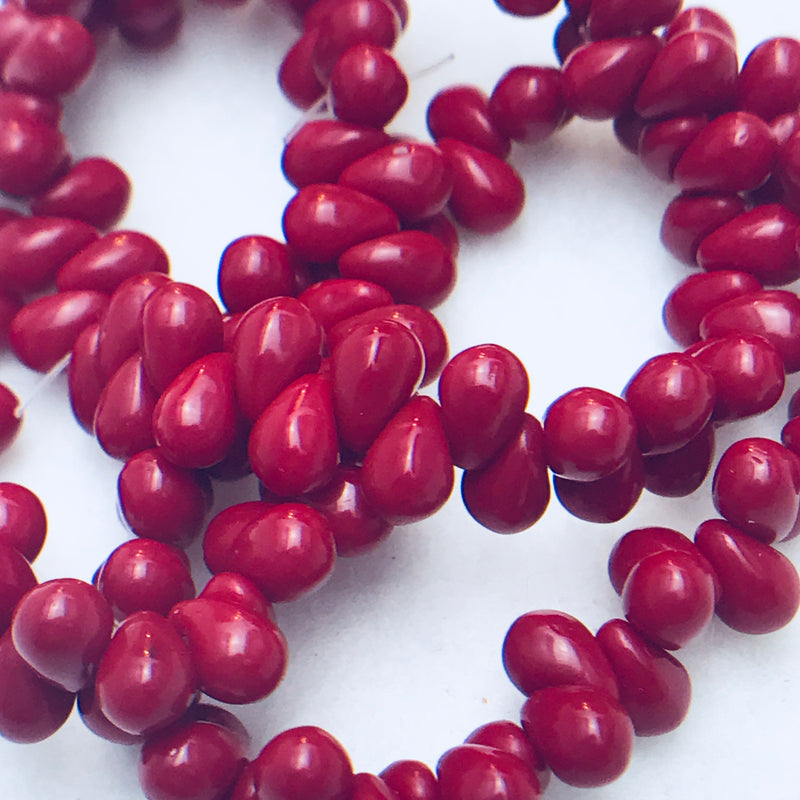 Drop Czech Glass Beads, 4x6mm, Intense Red