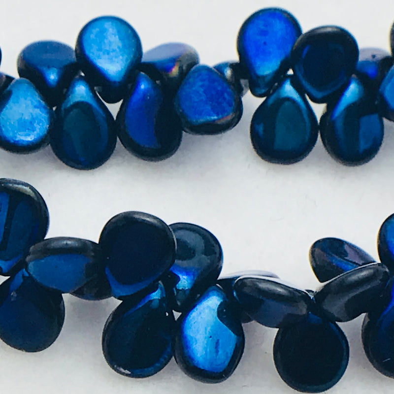 Metallic Blue Iris Pip Czech Glass Bead 7mm