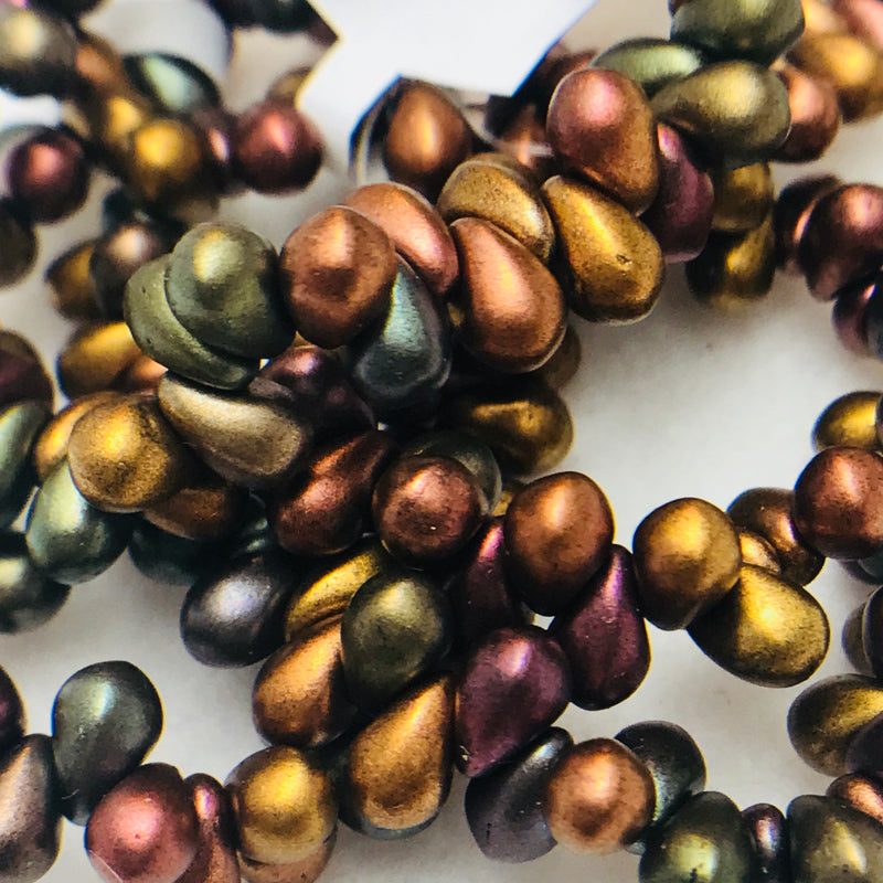 Drop Czech Glass Beads, 4x6mm, Metallic Mix