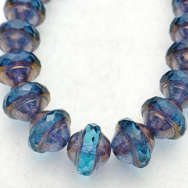 Saturn Czech Glass Beads Ocean Blue Picasso