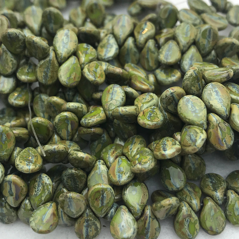 Olive Travertine Pip Czech Glass Bead 7mm