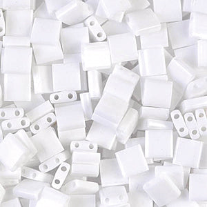 Square tila two holed bead Opaque white