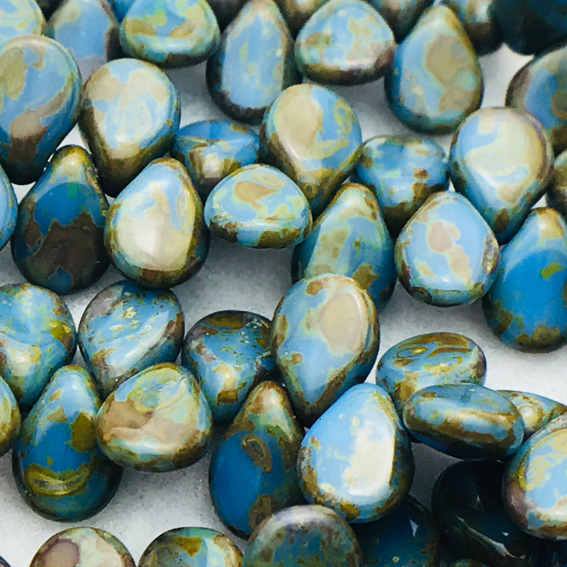 Opaque Blue Travertine Pip Czech Glass Bead 7mm