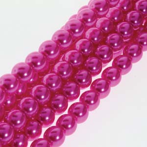 Czech Glass Pearl Beads, Hot Pink, 8mm