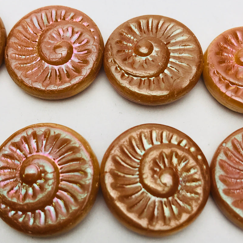 Nautilus Coin Czech Beads, 18mm, Peach