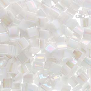 Square tila two holed bead Pearl white opaque 