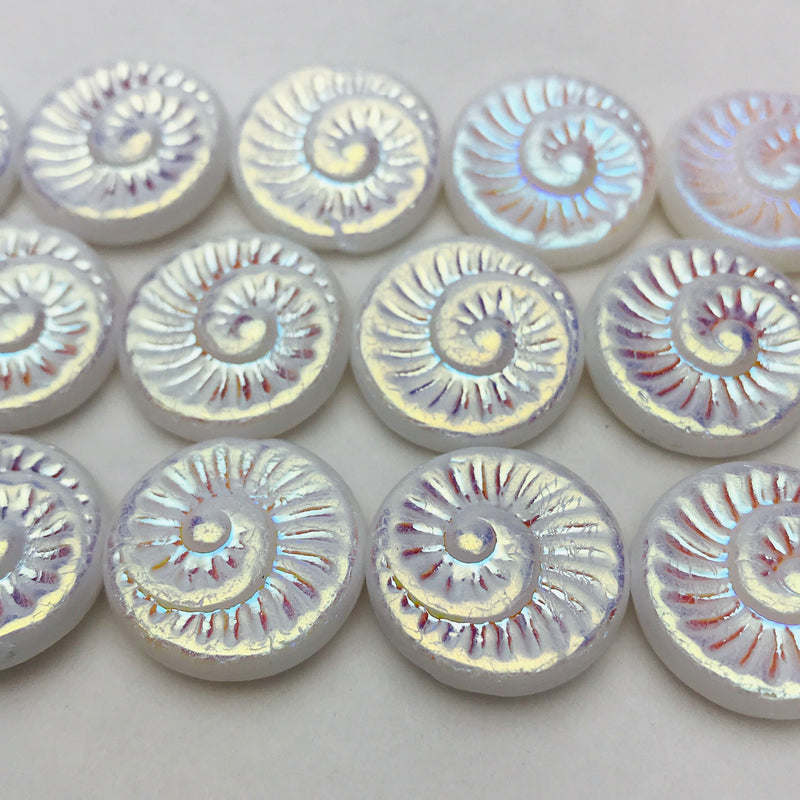 Nautilus Coin Czech Beads, 18mm, Pearl