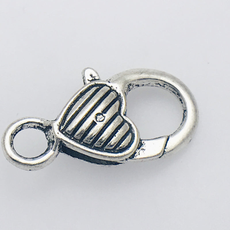 Silver Striped Heart Lobster Clasp
