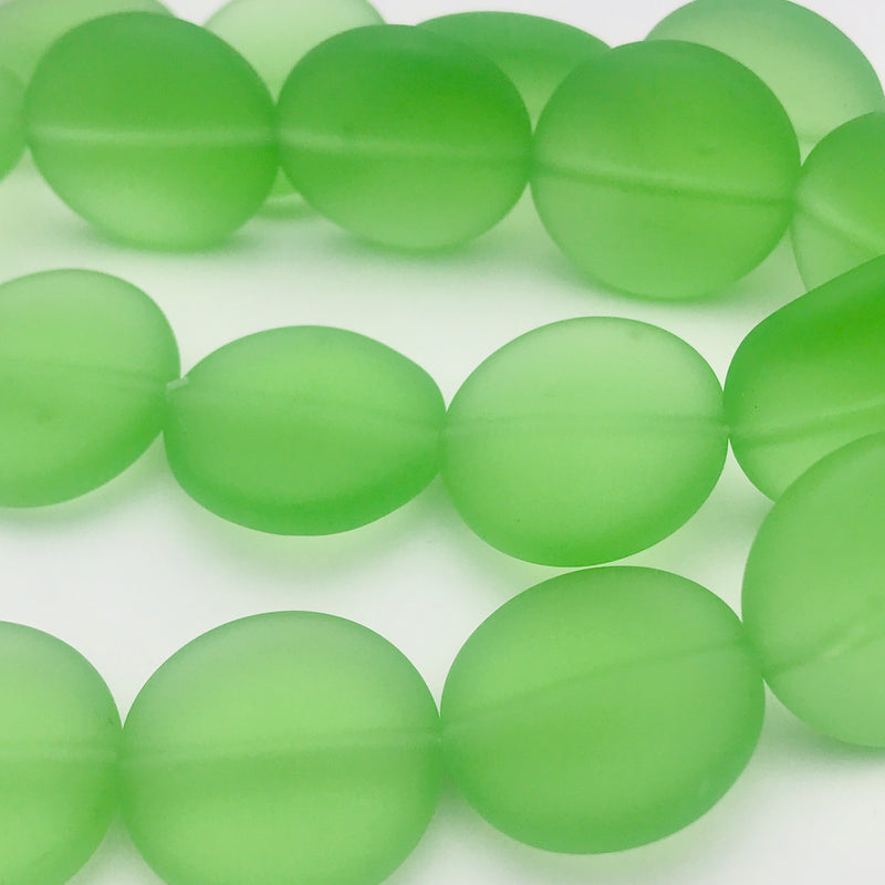 Tumbled Glass Coin Beads Green 20mm