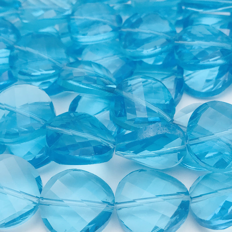 Faceted Coin Beads Aqua 18mm