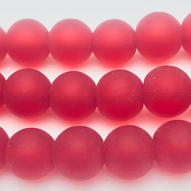Tumbled Glass Round Beads Red 8mm