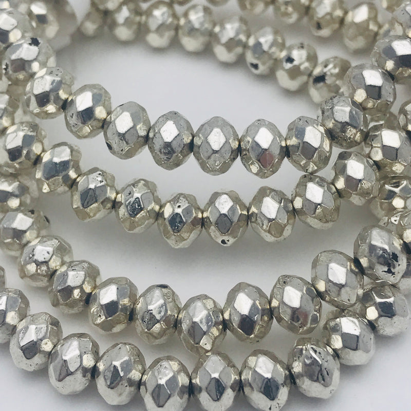 Silver Plated Faceted Rondelle Beads 4x6mm