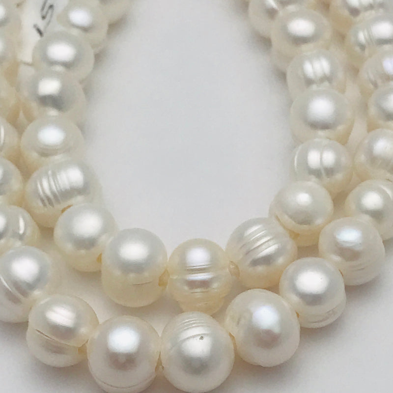 White Ridged Round Cultured Pearls, 12mm