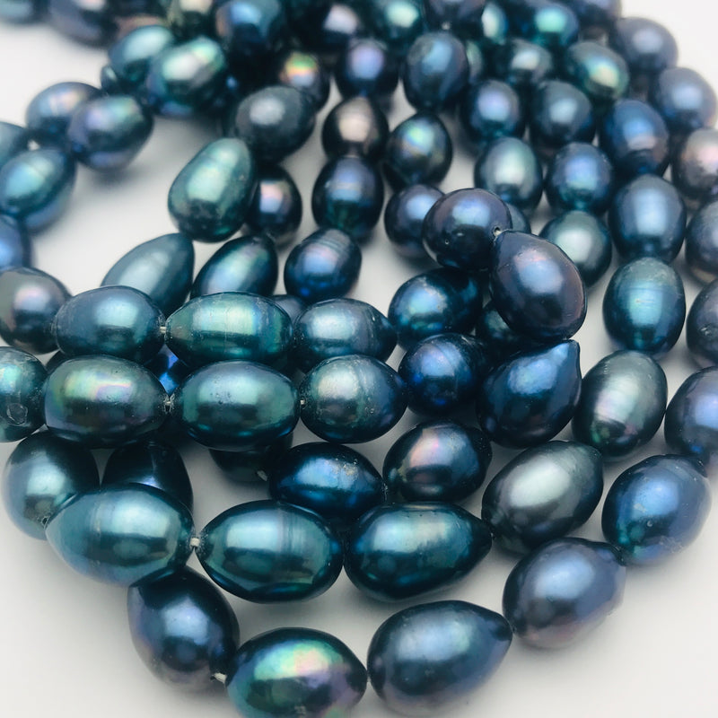 Blue Iridescent Teardrop Pearls, 10-12mm