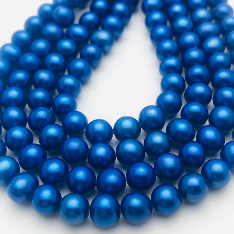 Bright Blue Freshwater Cultured Pearls, 7-8mm