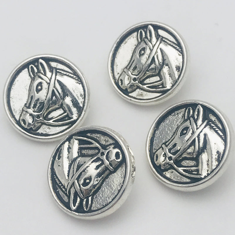 Silver Horse Head Button 15 mm