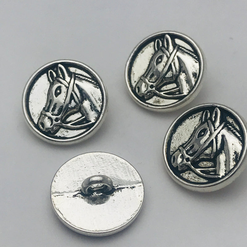 Silver Horse Head Button 15 mm