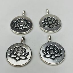 Lotus Flower Charm, Silver Plated 14mm