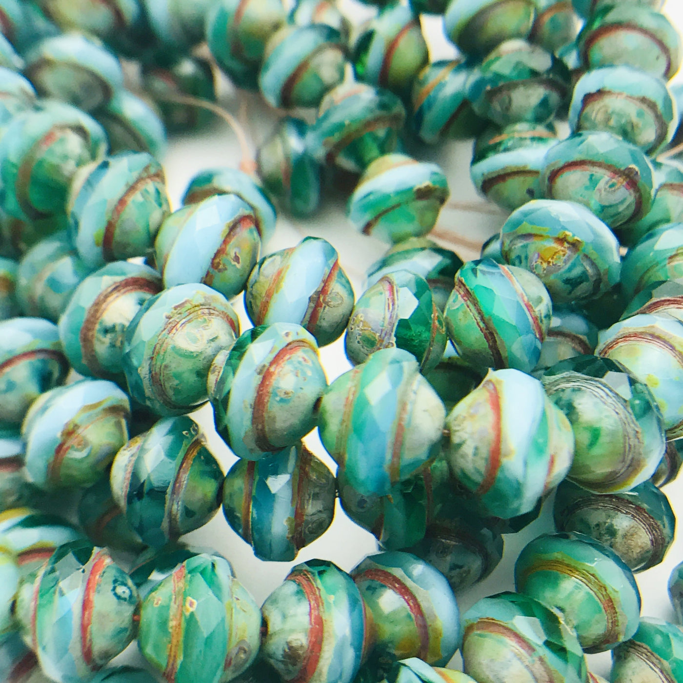 Czech Glass 8mm Dice Beads - Opaque Turquoise Bronze Wash