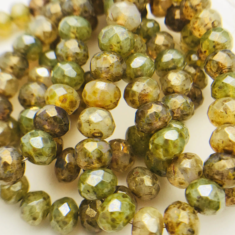 Rondelle Czech Glass Beads Champagne Mix with Picasso 5x7mm