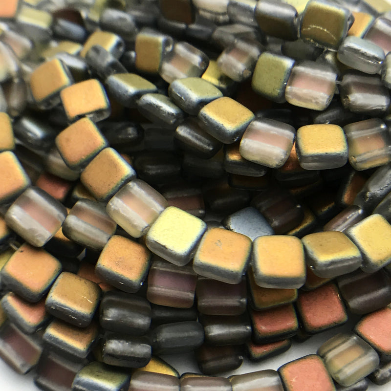 Two Hole Tile Beads Matte Metallic Mix 6mm
