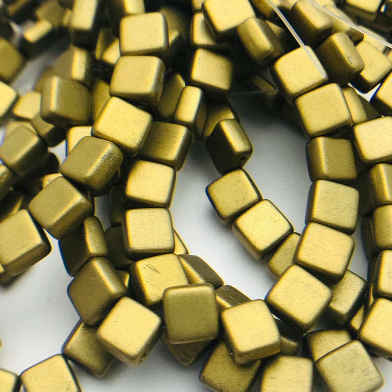Two Hole Tile Beads Matte Brass 6mm