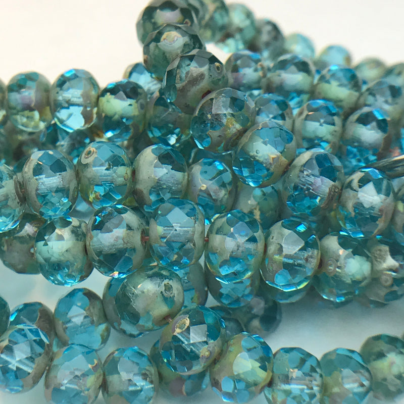 Copy of Rondelle Czech Glass Beads Turquoise with Picasso 5x7mm