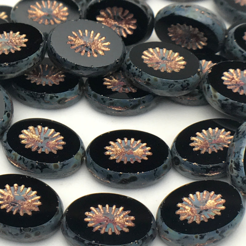 Kiwi Czech Beads Black Copper Red Wash 12mm