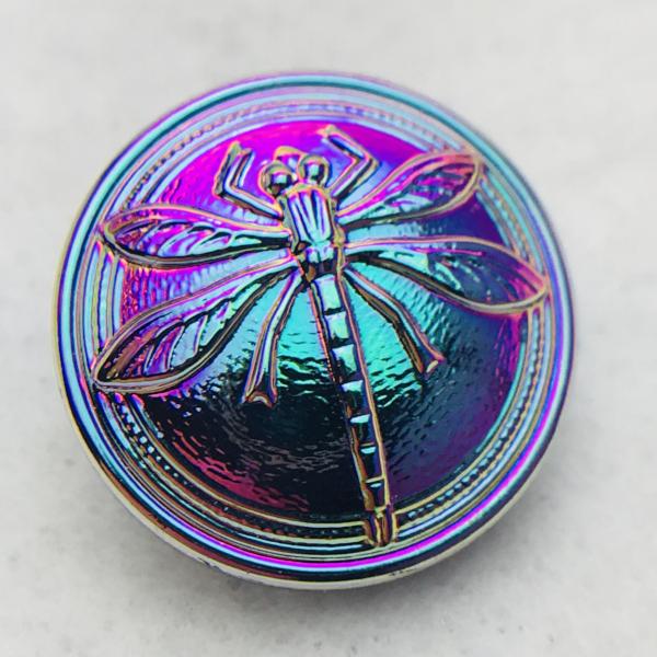 Dragonfly Czech Button 18mm Blue Vital with Pink