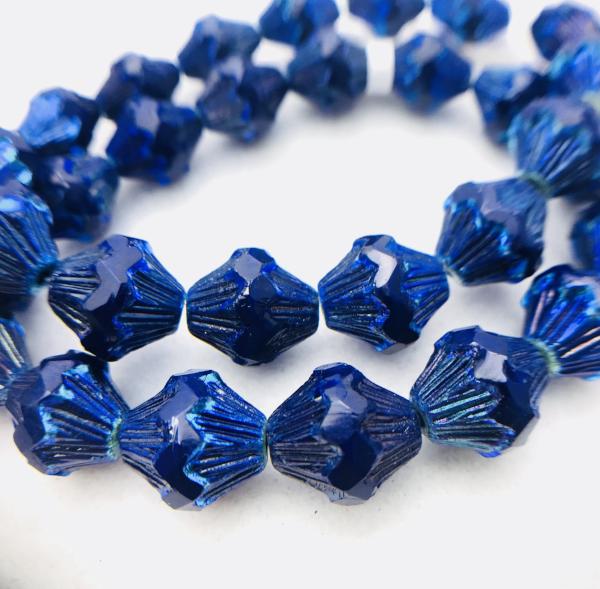 Baroque Bicone Czech Glass Bead 13x11mm Blue Iris