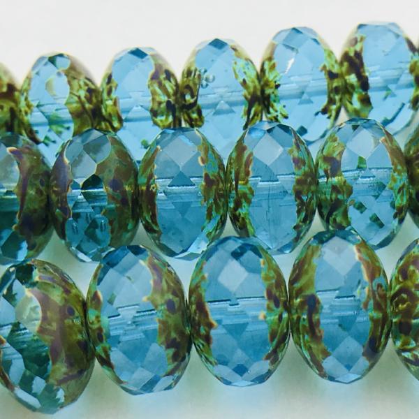 Crueller Czech Glass Beads, 6x9mm, Aqua