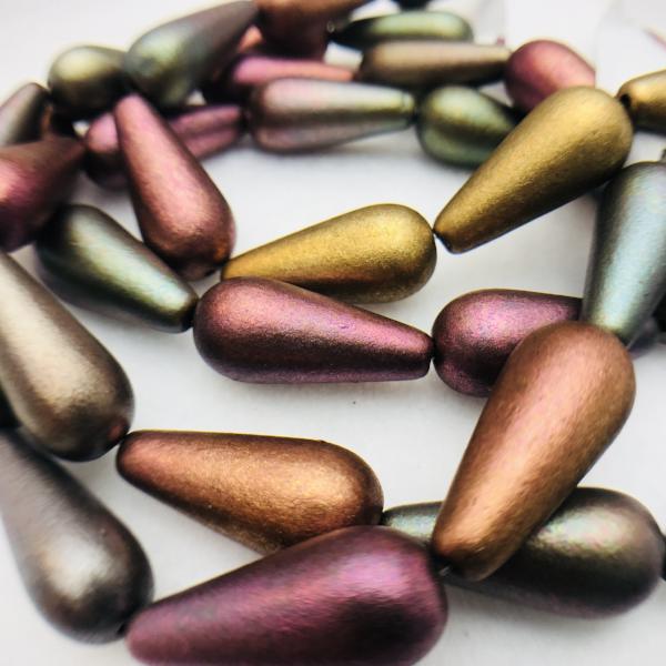 Dangle Drop Czech Beads, 20x9mm, Metallic Mix