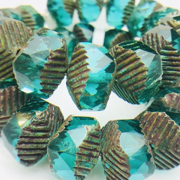Wavy Rondelle Czech Glass beads in Aqua Picasso 