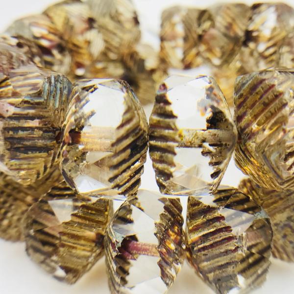 Wavy Rondelle Czech Glass beads in Transparent Picasso 