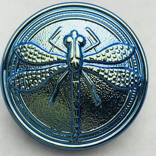 Dragonfly Czech Button 18mm Aqua