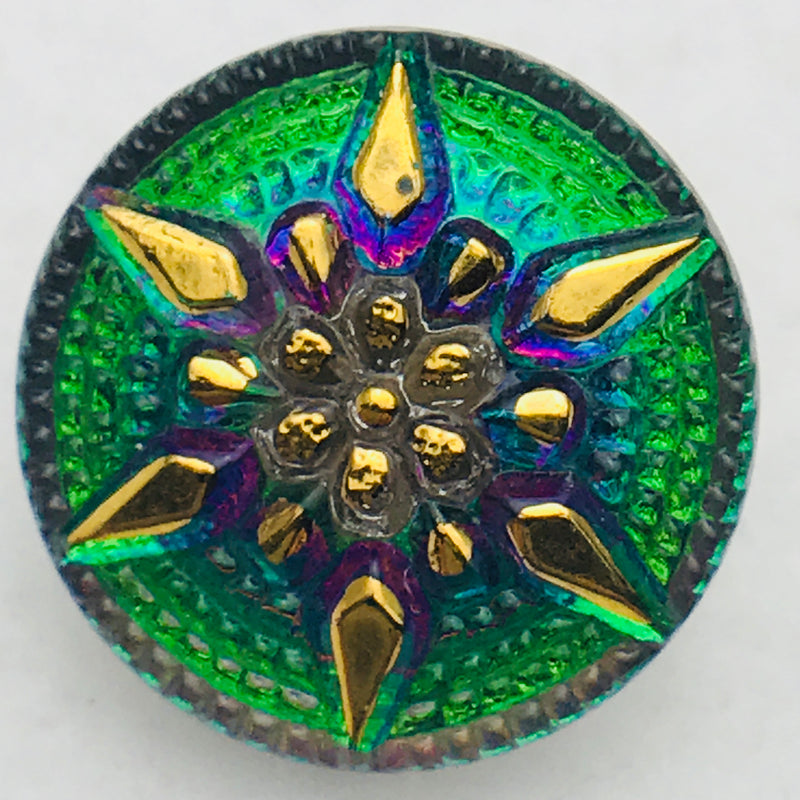 Star Czech Button 18mm Green with Gold