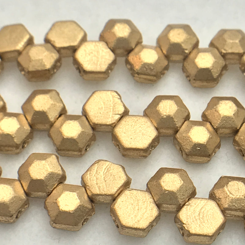 2 Hole Gold Honeycomb Czech Glass Beads 