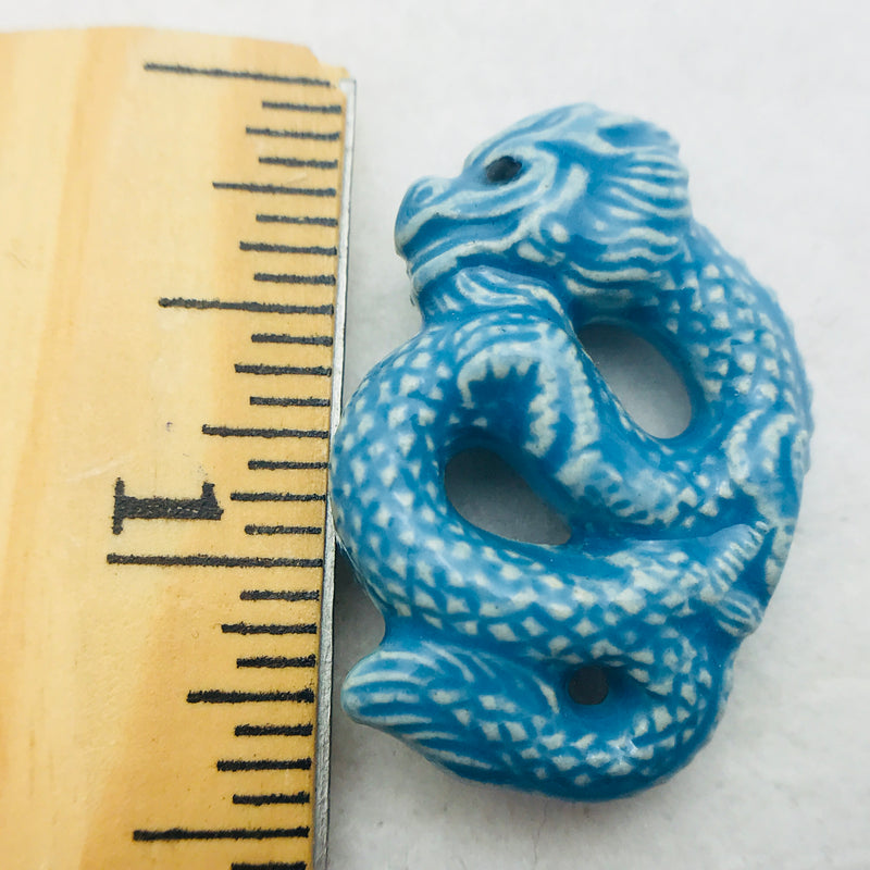 Chinese Dragon Ceramic Pendant, Blue Raku