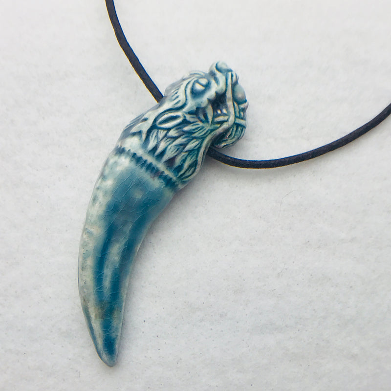 Dragon Head Ceramic Claw Pendant, Blue Raku