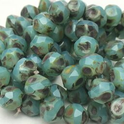 Baroque Czech Glass Beads, Sea Green w/ Picasso, 8mm