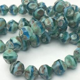 Baroque Czech Glass Beads, Tea Green & Sky Blue w/ Picasso, 8mm