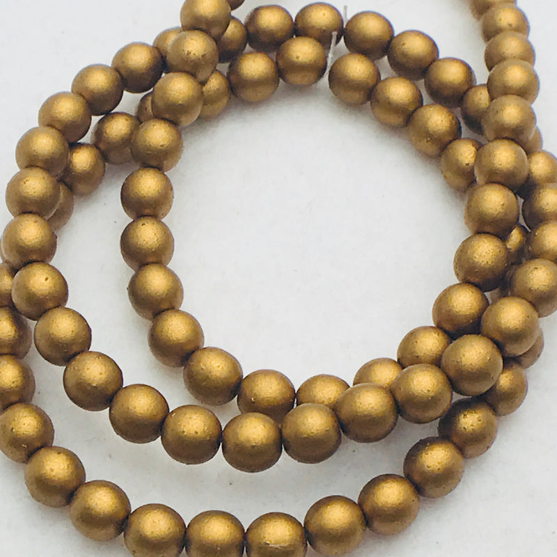 Druk Czech Glass Beads, Gold Vintage, 4mm