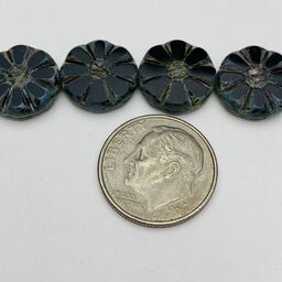 Daisy Coin Table Cut Czech Beads, 12mm, Black w/ Grey Wash