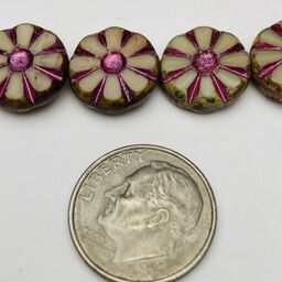 Daisy Coin Table Cut Czech Beads, 12mm, Lilac Travertine