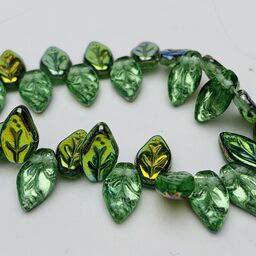 Leaf Czech Glass Beads, 6x10mm, Matte Green AB